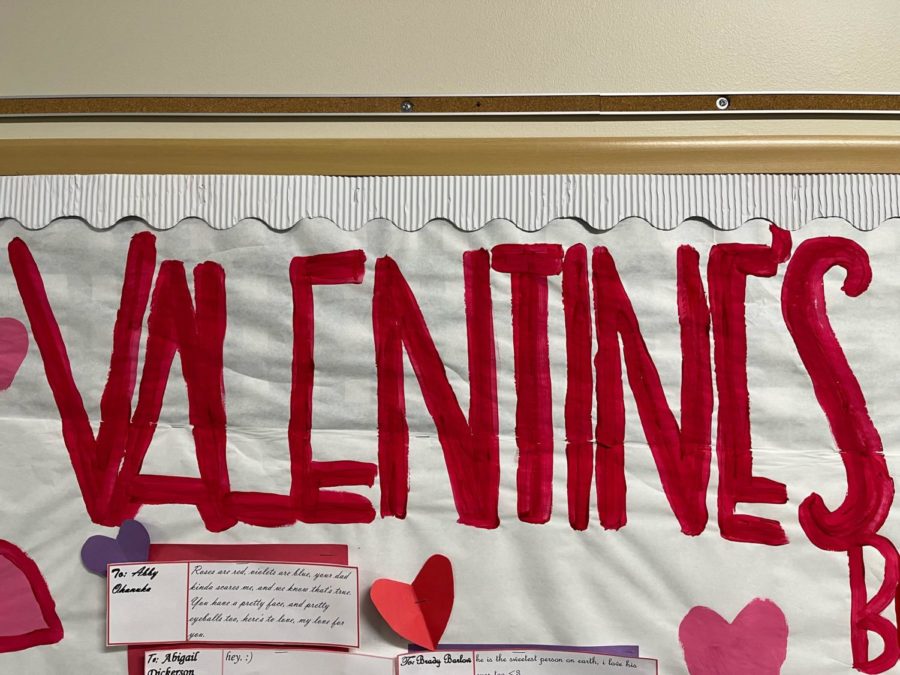 The Valentines message board outside of Mr. Lowmans room.