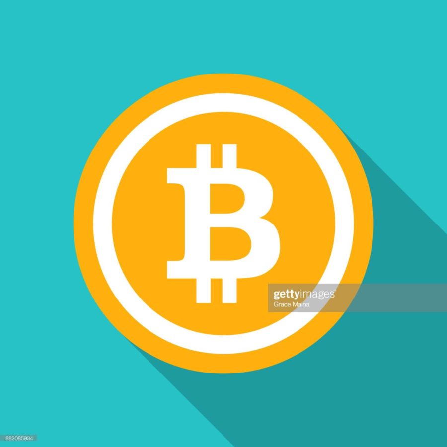 Blockchain bitcoin icons vector illustration with long shadow